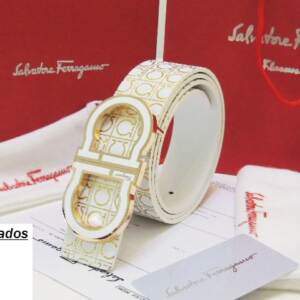 Cinto Unissex Branco de Couro Salvatore Ferragamo