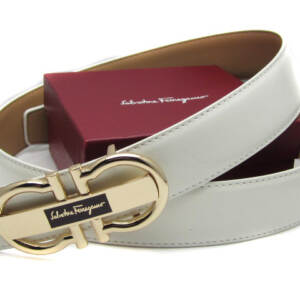 Cinto de Couro Branco Salvatore Ferragamo