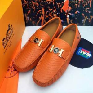 Mocassim Couro Laranja Hermes