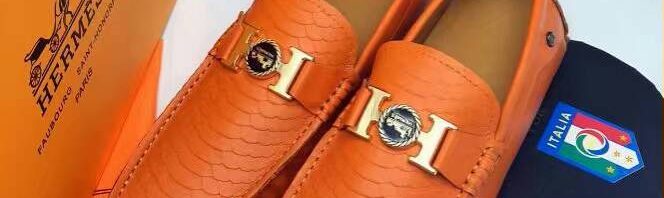 Mocassim Couro Laranja Hermes