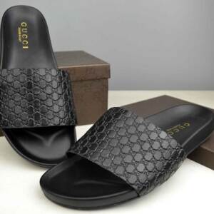 Sandália slide chinelo couro Gucci